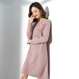 Womens Pure Cashmere Dress Long Sleeve Crew Neck Knit A - Line Dresses Pink XS