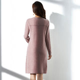 Womens Pure Cashmere Dress Long Sleeve Crew Neck Knit A - Line Dresses Pink XS