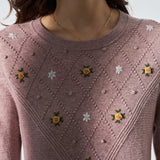 Womens Pure Cashmere Dress Long Sleeve Crew Neck Knit A - Line Dresses Pink XS