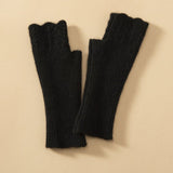 Women Fingerless Cashmere Half Finger Gloves Ribbed Knit Mittens Black M