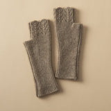 Women Fingerless Cashmere Half Finger Gloves Ribbed Knit Mittens Taupe M