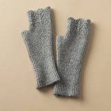Women Fingerless Cashmere Half Finger Gloves Ribbed Knit Mittens Gray M