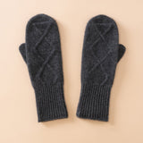 Womens Pure Cashmere Knit Mittens Cashmere Gloves with Diamond Pattern Grey M