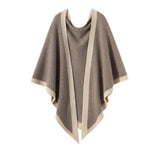Pure Cashmere Colorblock Shawl With Elegant Contrast Edging Taupe XL