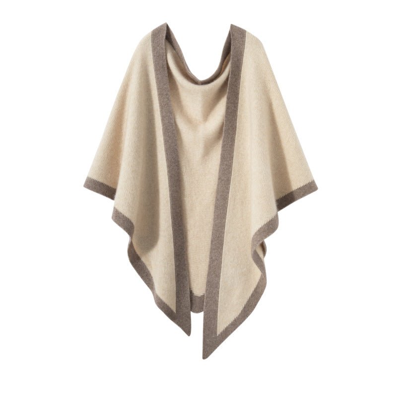Pure Cashmere Colorblock Shawl With Elegant Contrast Edging Beige XL