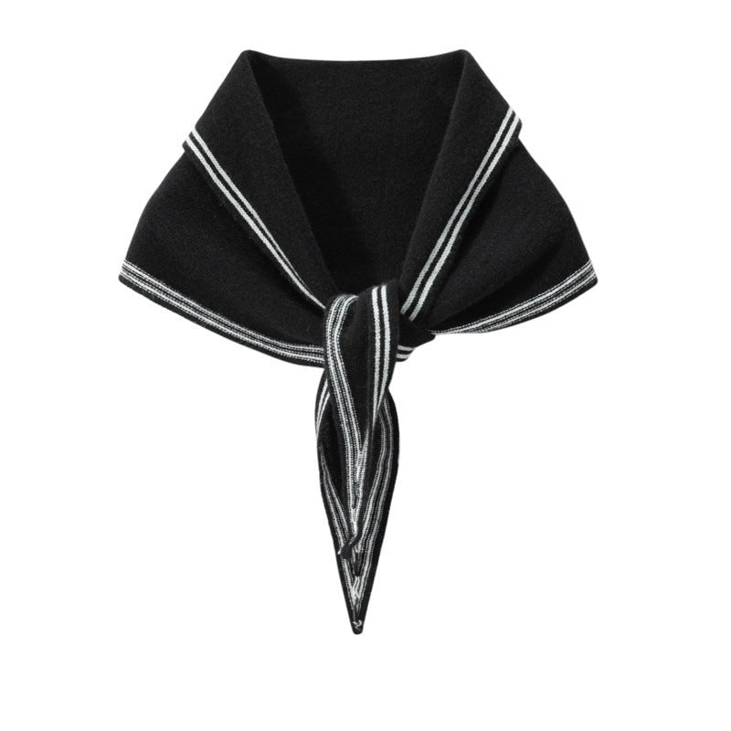 Inspired Trimmed Cashmere Bandana Striped Cashmere Triangle Scarf Black M