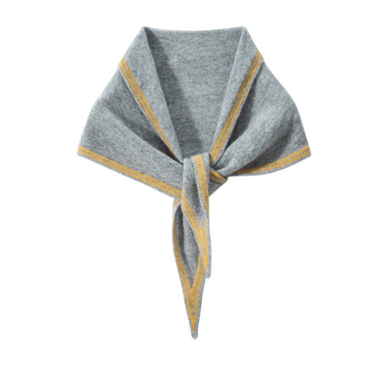Inspired Trimmed Cashmere Bandana Striped Cashmere Triangle Scarf Gray M