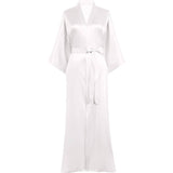 Womens Silk Kimono Robes Long Mulberry Silk Dressing Gown White One size fits most