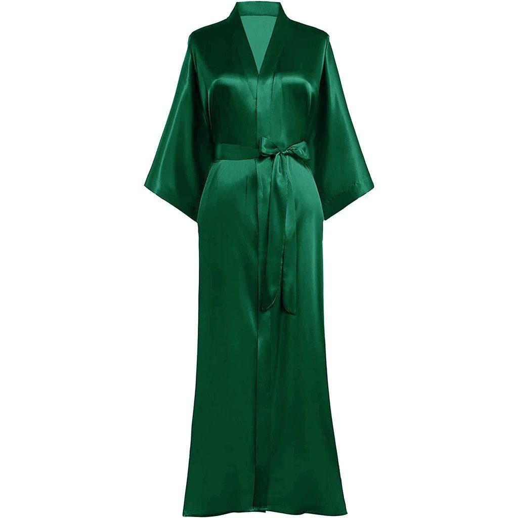Womens Silk Kimono Robes Long Mulberry Silk Dressing Gown Green One size fits most