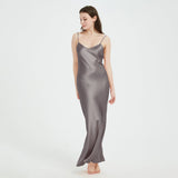 Womens Pure Silk Maxi Dress Long Strap Party Dresses Claret XS