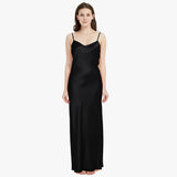 Womens Pure Silk Maxi Dress Long Strap Party Dresses Black XS