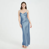 Womens Pure Silk Maxi Dress Long Strap Party Dresses Claret XS