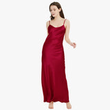 Womens Pure Silk Maxi Dress Long Strap Party Dresses Claret XS