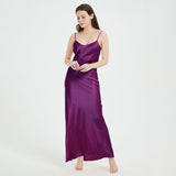 Womens Pure Silk Maxi Dress Long Strap Party Dresses Claret XS