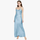 Womens Pure Silk Maxi Dress Long Strap Party Dresses Light Blue XS