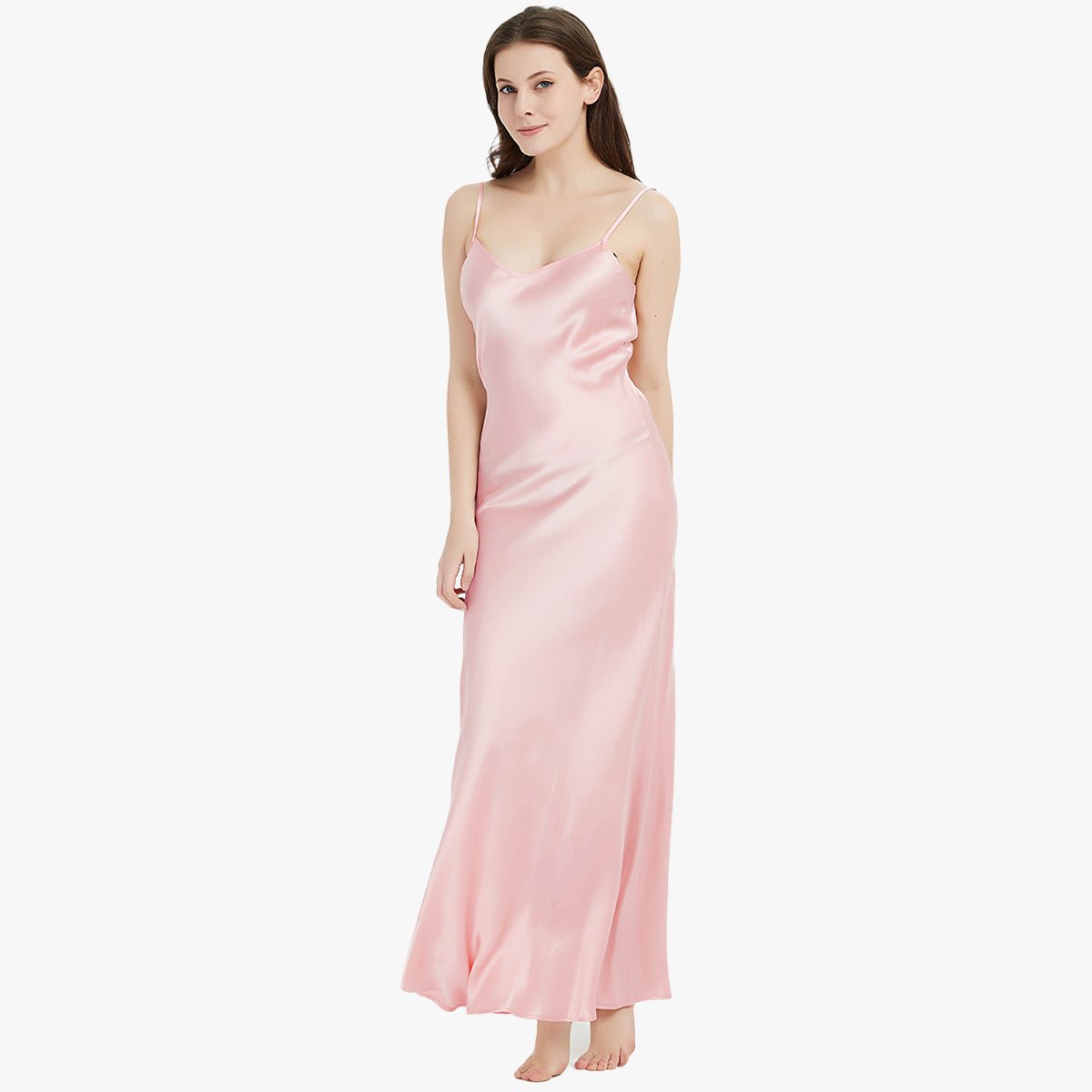 Womens Pure Silk Maxi Dress Long Strap Party Dresses Pink XS