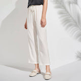 Womens Pure Silk Pants Cropped Casual Work Silk Trousers White XS