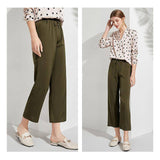 Womens Pure Silk Pants Cropped Casual Work Silk Trousers Beige XS