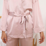 Women's Pure Silk Robe And Pajama Set With Pockets Rosy Pink XS