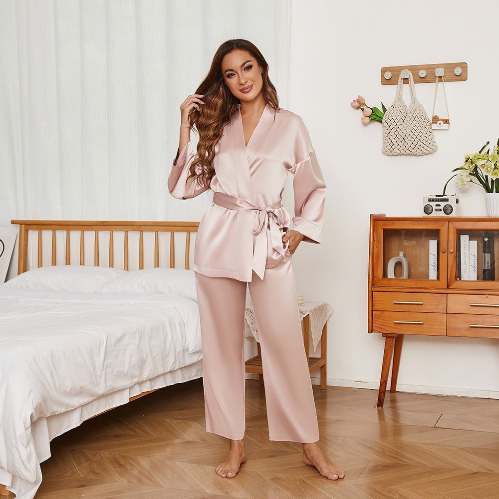 Women's Pure Silk Robe And Pajama Set With Pockets Rosy Pink XS