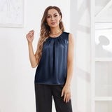 Women's Pure Silk Tank Tops Sleeveless Summer Silk Shirts Navy Blue XS