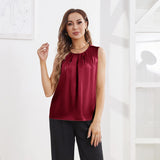 Women's Pure Silk Tank Tops Sleeveless Summer Silk Shirts Claret XS