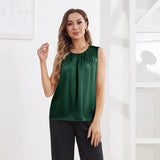 Women's Pure Silk Tank Tops Sleeveless Summer Silk Shirts Dark Green XS