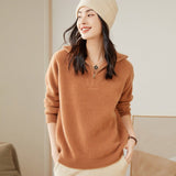 Womens Rib - Knit Cashmere Sweater Half Zip - up Cashmere Pullover Tops Camel XS