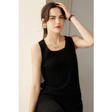 Womens Ribbed Knit Scoop Neck Sleeveless Vest U - Neck Cashmere Tank Black XS
