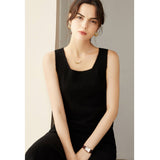 Womens Ribbed Knit Scoop Neck Sleeveless Vest U - Neck Cashmere Tank Black XS