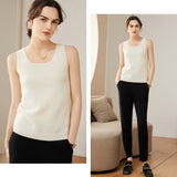 Womens Ribbed Knit Scoop Neck Sleeveless Vest U - Neck Cashmere Tank Ivory XS