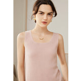 Womens Ribbed Knit Scoop Neck Sleeveless Vest U - Neck Cashmere Tank Pink XS