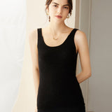 Womens Ribbed Knit V - Neck Sleeveless Cashmere Vest Cashmere Tank Black XS