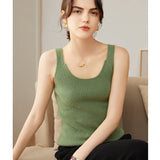 Womens Ribbed Knit V - Neck Sleeveless Cashmere Vest Cashmere Tank Green XS