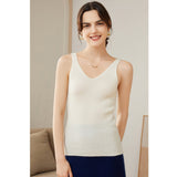 Womens Ribbed Knit V - Neck Sleeveless Cashmere Vest Cashmere Tank Ivory XS