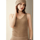 Womens Ribbed Knit V - Neck Sleeveless Cashmere Vest Cashmere Tank Taupe XS