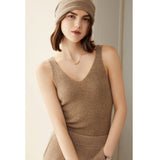 Womens Ribbed Knit V - Neck Sleeveless Cashmere Vest Cashmere Tank Taupe XS