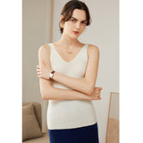 Womens Ribbed Knit V - Neck Sleeveless Cashmere Vest Cashmere Tank Ivory XS