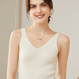 Womens Ribbed Knit V - Neck Sleeveless Cashmere Vest Cashmere Tank Ivory XS