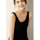 Womens Ribbed Knit V - Neck Sleeveless Cashmere Vest Cashmere Tank Black XS