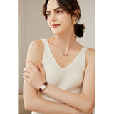 Womens Ribbed Knit V - Neck Sleeveless Cashmere Vest Cashmere Tank Ivory XS
