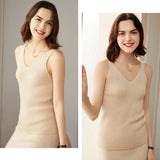 Womens Ribbed Knit V - Neck Sleeveless Cashmere Vest Cashmere Tank Beige XS