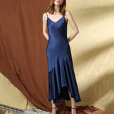 Womens Silk Slip Dress Silk Long Dress Silk Wedding Prom Dresses Navy Blue XS