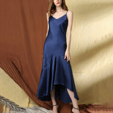 Womens Silk Slip Dress Silk Long Dress Silk Wedding Prom Dresses Navy Blue XS