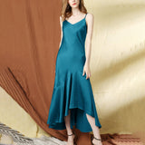 Womens Silk Slip Dress Silk Long Dress Silk Wedding Prom Dresses Dark Teal XS
