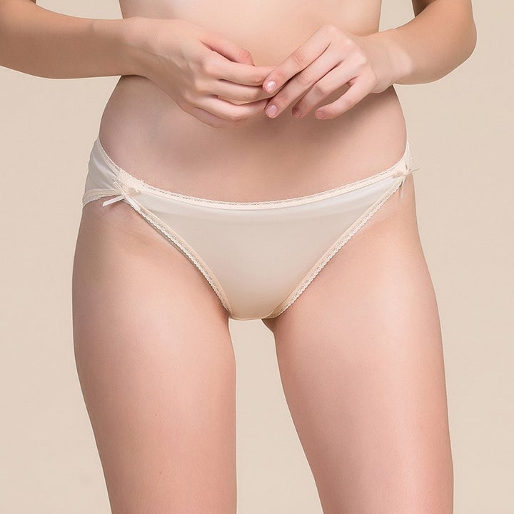 Womens Sexy Silk Bikini Panties Soft Lace Silk Underwear Apricot S