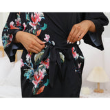 Womens Silk Kimono Colorful Floral Print Kimono Silk Short Silk Robe Black One size fits most
