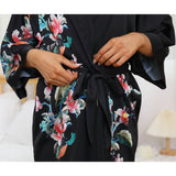 Womens Silk Kimono Colorful Floral Print Kimono Silk Short Silk Robe Black One size fits most