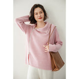 Womens Sideling Zip - up Cashmere Sweater Turtleneck Cashmere Pullover Pink XS