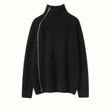 Womens Sideling Zip - up Cashmere Sweater Turtleneck Cashmere Pullover Black XS
